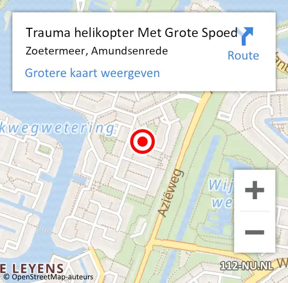 Locatie op kaart van de 112 melding: Trauma helikopter Met Grote Spoed Naar Zoetermeer, Amundsenrede op 21 oktober 2023 23:37