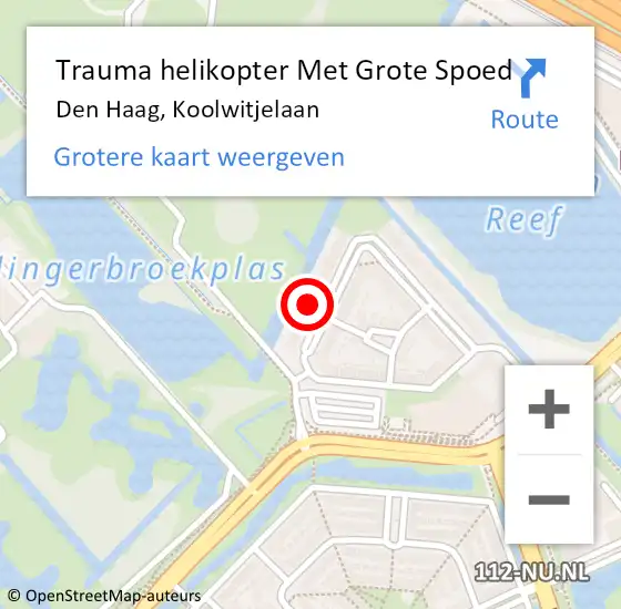 Locatie op kaart van de 112 melding: Trauma helikopter Met Grote Spoed Naar Den Haag, Koolwitjelaan op 22 oktober 2023 00:29