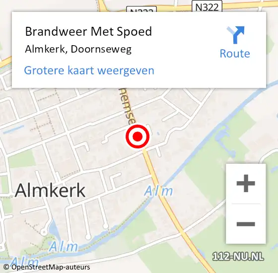 Locatie op kaart van de 112 melding: Brandweer Met Spoed Naar Almkerk, Doornseweg op 12 september 2014 12:39