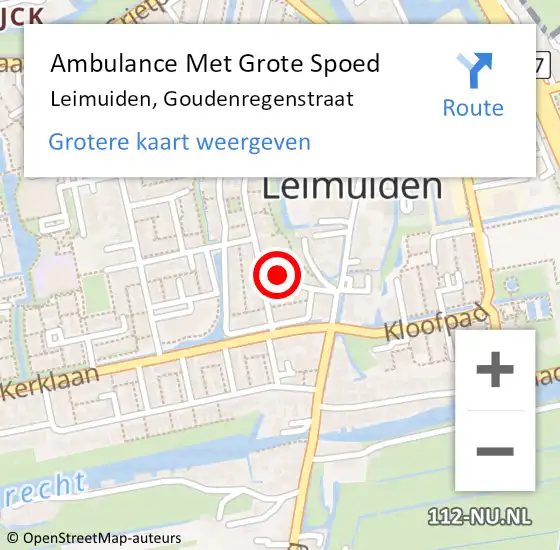 Locatie op kaart van de 112 melding: Ambulance Met Grote Spoed Naar Leimuiden, Goudenregenstraat op 22 oktober 2023 01:35