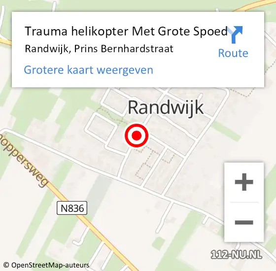 Locatie op kaart van de 112 melding: Trauma helikopter Met Grote Spoed Naar Randwijk, Prins Bernhardstraat op 22 oktober 2023 02:20