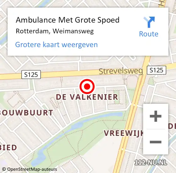 Locatie op kaart van de 112 melding: Ambulance Met Grote Spoed Naar Rotterdam, Weimansweg op 22 oktober 2023 02:47