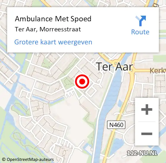 Locatie op kaart van de 112 melding: Ambulance Met Spoed Naar Ter Aar, Morreesstraat op 22 oktober 2023 02:49