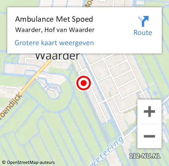 Locatie op kaart van de 112 melding: Ambulance Met Spoed Naar Waarder, Hof van Waarder op 22 oktober 2023 03:27