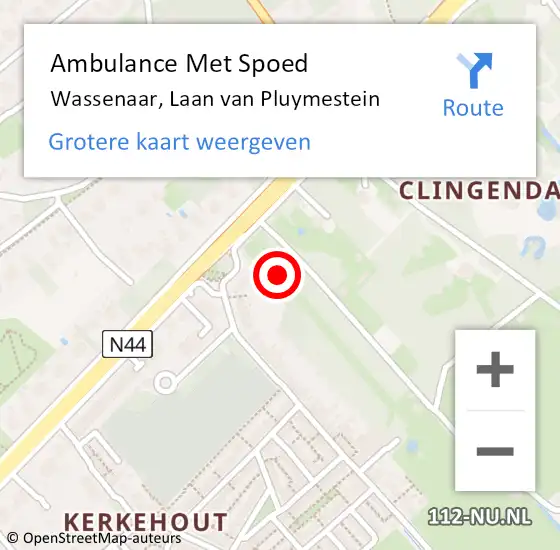 Locatie op kaart van de 112 melding: Ambulance Met Spoed Naar Wassenaar, Laan van Pluymestein op 22 oktober 2023 03:28