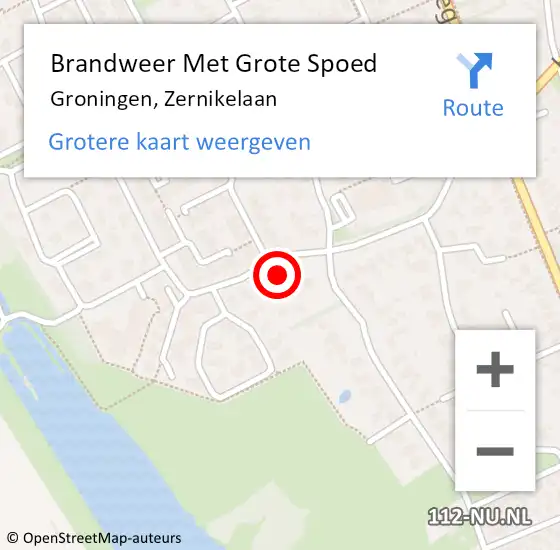 Locatie op kaart van de 112 melding: Brandweer Met Grote Spoed Naar Groningen, Zernikelaan op 22 oktober 2023 03:33