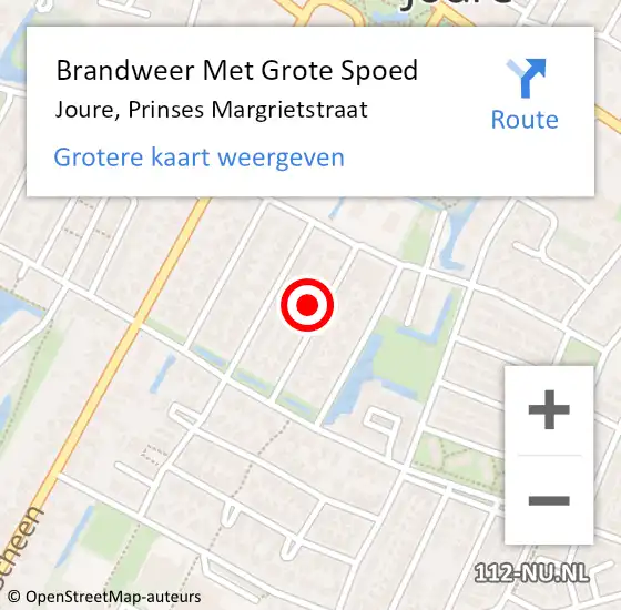 Locatie op kaart van de 112 melding: Brandweer Met Grote Spoed Naar Joure, Prinses Margrietstraat op 22 oktober 2023 05:00