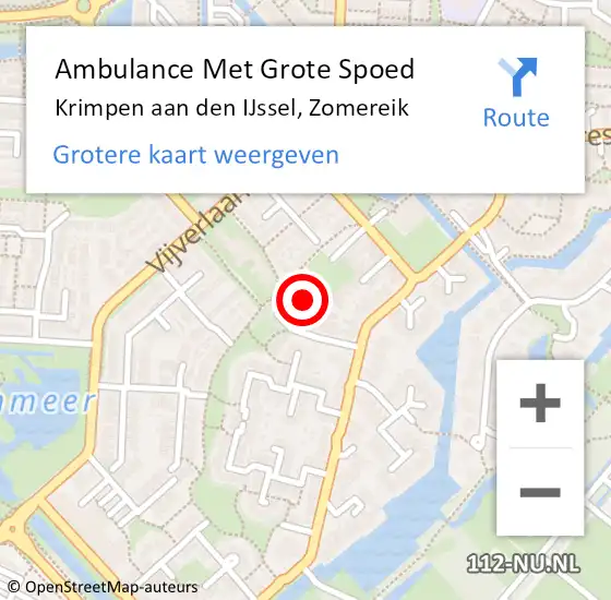 Locatie op kaart van de 112 melding: Ambulance Met Grote Spoed Naar Krimpen aan den IJssel, Zomereik op 22 oktober 2023 05:00