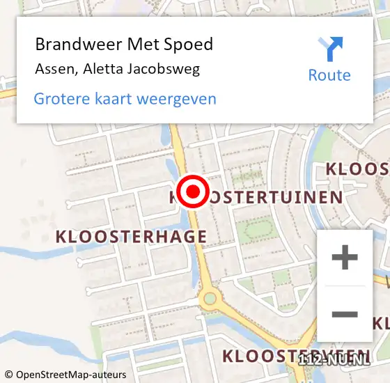 Locatie op kaart van de 112 melding: Brandweer Met Spoed Naar Assen, Aletta Jacobsweg op 22 oktober 2023 05:10