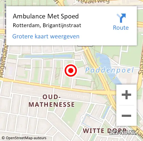 Locatie op kaart van de 112 melding: Ambulance Met Spoed Naar Rotterdam, Brigantijnstraat op 22 oktober 2023 06:43