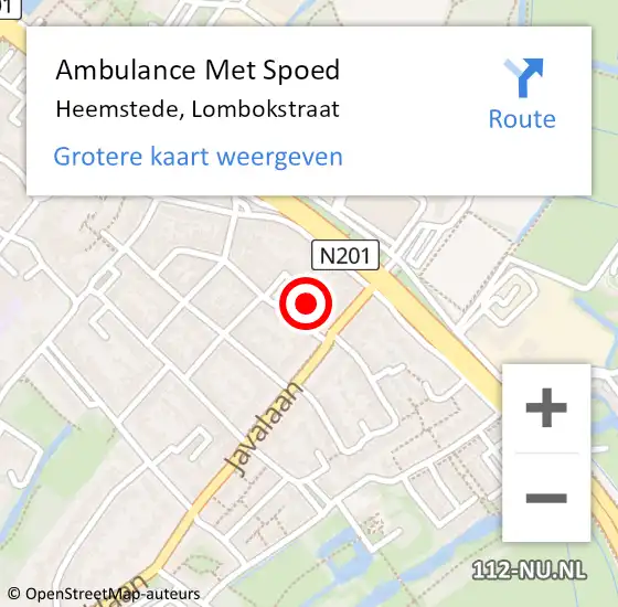 Locatie op kaart van de 112 melding: Ambulance Met Spoed Naar Heemstede, Lombokstraat op 22 oktober 2023 07:57