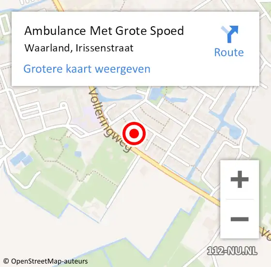 Locatie op kaart van de 112 melding: Ambulance Met Grote Spoed Naar Waarland, Irissenstraat op 22 oktober 2023 08:24