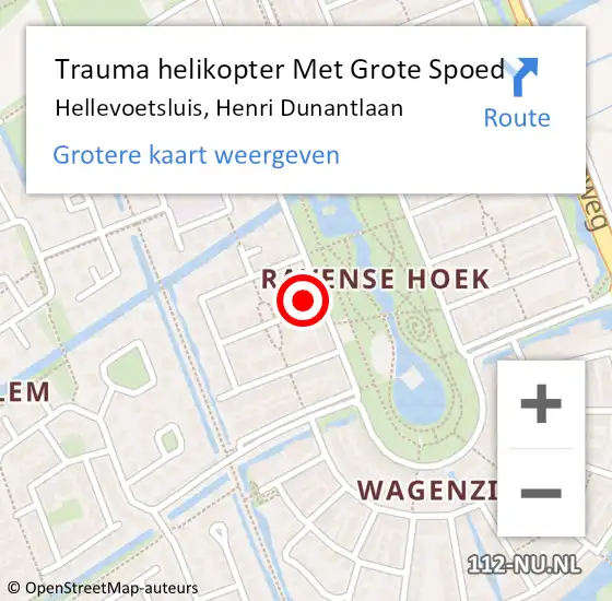 Locatie op kaart van de 112 melding: Trauma helikopter Met Grote Spoed Naar Hellevoetsluis, Henri Dunantlaan op 22 oktober 2023 09:13