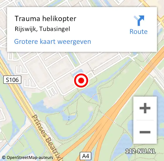 Locatie op kaart van de 112 melding: Trauma helikopter Rijswijk, Tubasingel op 22 oktober 2023 09:33