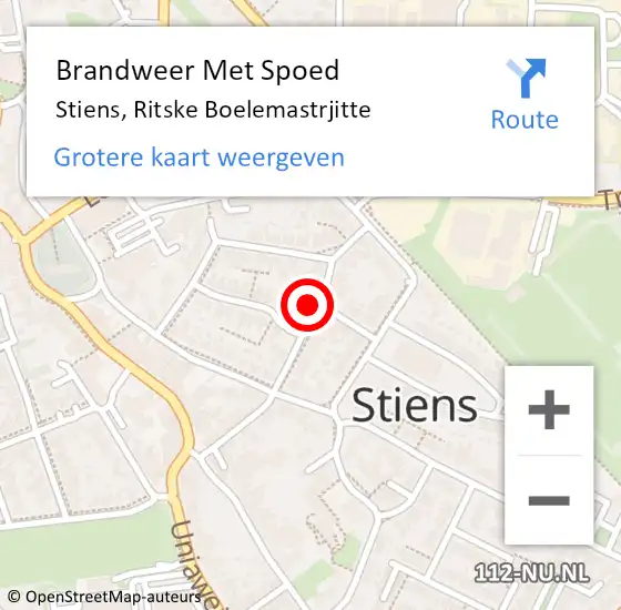 Locatie op kaart van de 112 melding: Brandweer Met Spoed Naar Stiens, Ritske Boelemastrjitte op 22 oktober 2023 09:42