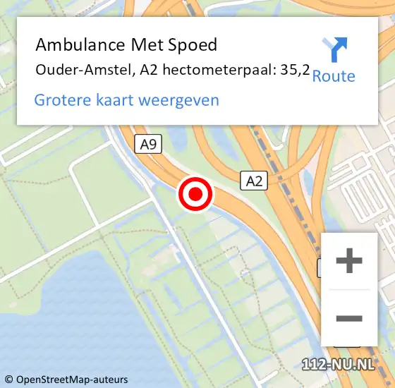 Locatie op kaart van de 112 melding: Ambulance Met Spoed Naar Ouder-Amstel, A2 hectometerpaal: 35,2 op 22 oktober 2023 10:04