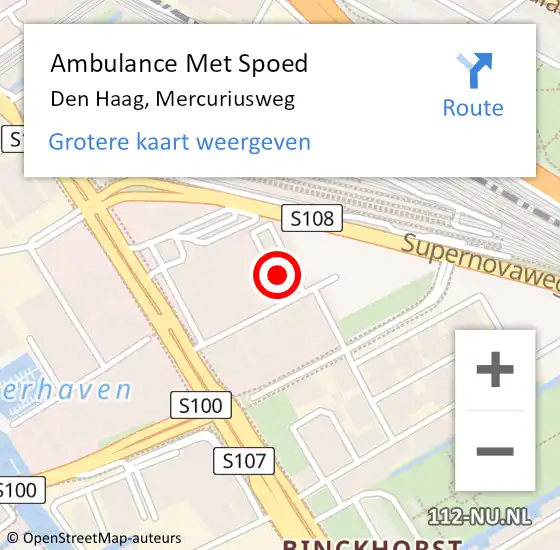 Locatie op kaart van de 112 melding: Ambulance Met Spoed Naar Den Haag, Mercuriusweg op 22 oktober 2023 10:06