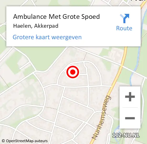 Locatie op kaart van de 112 melding: Ambulance Met Grote Spoed Naar Haelen, Akkerpad op 22 oktober 2023 10:18