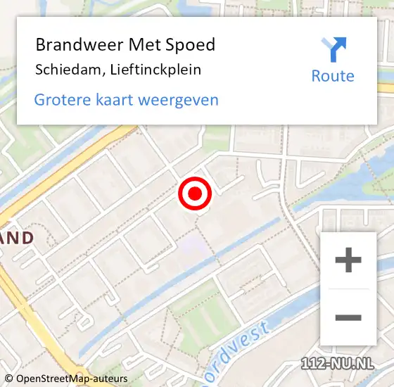 Locatie op kaart van de 112 melding: Brandweer Met Spoed Naar Schiedam, Lieftinckplein op 22 oktober 2023 10:30