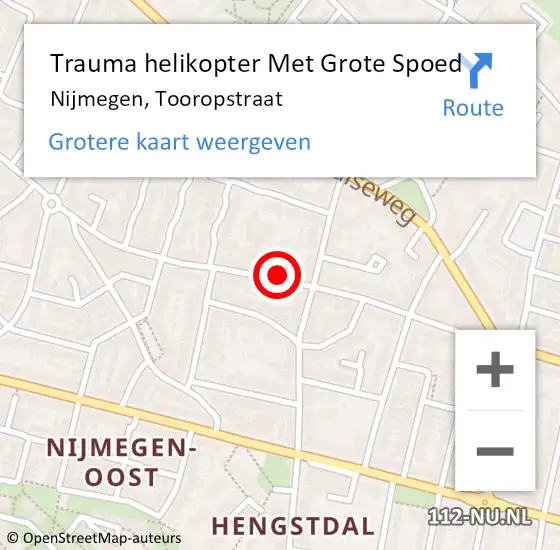 Locatie op kaart van de 112 melding: Trauma helikopter Met Grote Spoed Naar Nijmegen, Tooropstraat op 22 oktober 2023 11:11