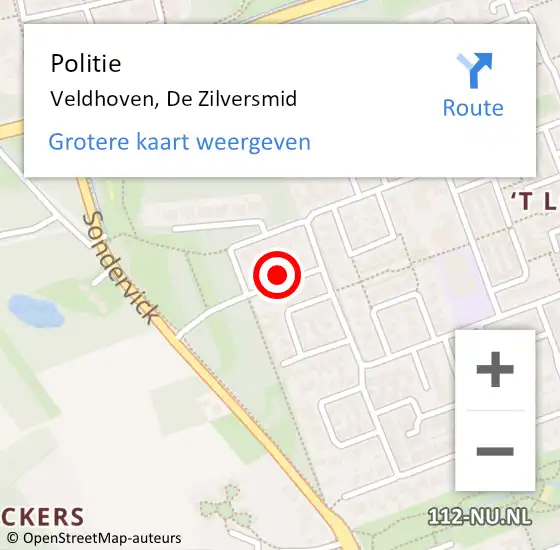 Locatie op kaart van de 112 melding: Politie Veldhoven, De Zilversmid op 22 oktober 2023 11:12