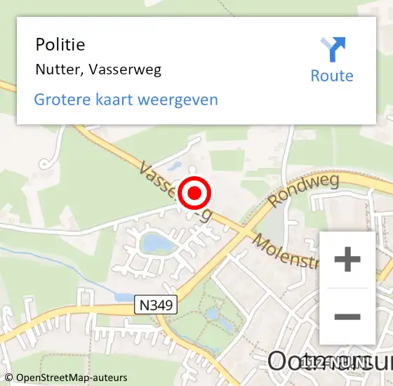 Locatie op kaart van de 112 melding: Politie Nutter, Vasserweg op 22 oktober 2023 11:16