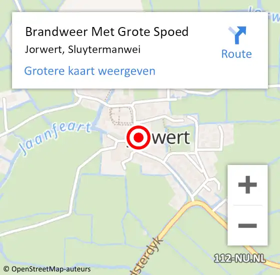 Locatie op kaart van de 112 melding: Brandweer Met Grote Spoed Naar Jorwert, Sluytermanwei op 12 september 2014 13:12