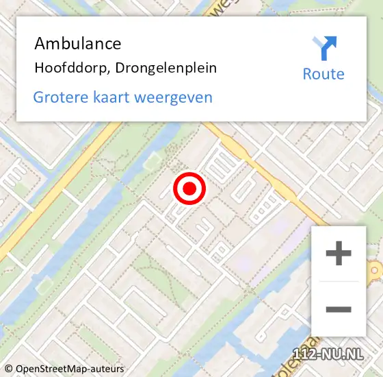 Locatie op kaart van de 112 melding: Ambulance Hoofddorp, Drongelenplein op 22 oktober 2023 12:20