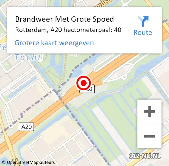 Locatie op kaart van de 112 melding: Brandweer Met Grote Spoed Naar Zuidplas, A20 hectometerpaal: 40 op 22 oktober 2023 12:39