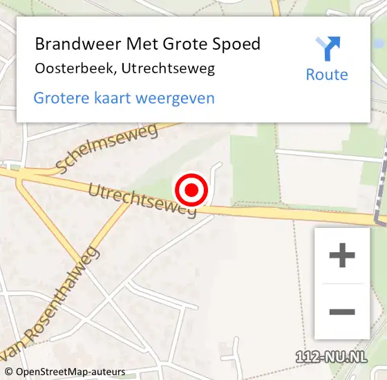 Locatie op kaart van de 112 melding: Brandweer Met Grote Spoed Naar Oosterbeek, Utrechtseweg op 22 oktober 2023 12:45
