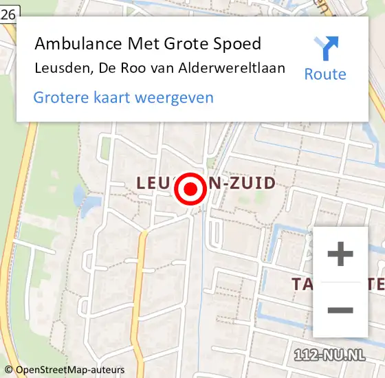 Locatie op kaart van de 112 melding: Ambulance Met Grote Spoed Naar Leusden, De Roo van Alderwereltlaan op 12 september 2014 13:15