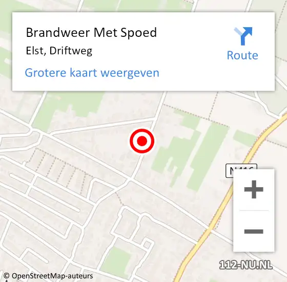 Locatie op kaart van de 112 melding: Brandweer Met Spoed Naar Elst, Driftweg op 22 oktober 2023 13:44