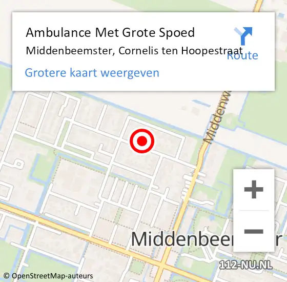 Locatie op kaart van de 112 melding: Ambulance Met Grote Spoed Naar Middenbeemster, Cornelis ten Hoopestraat op 22 oktober 2023 13:46
