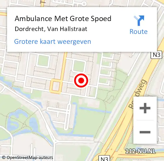 Locatie op kaart van de 112 melding: Ambulance Met Grote Spoed Naar Dordrecht, Van Hallstraat op 22 oktober 2023 13:47