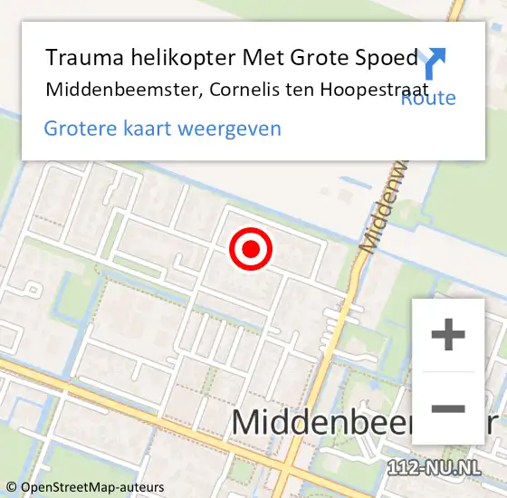 Locatie op kaart van de 112 melding: Trauma helikopter Met Grote Spoed Naar Middenbeemster, Cornelis ten Hoopestraat op 22 oktober 2023 13:49