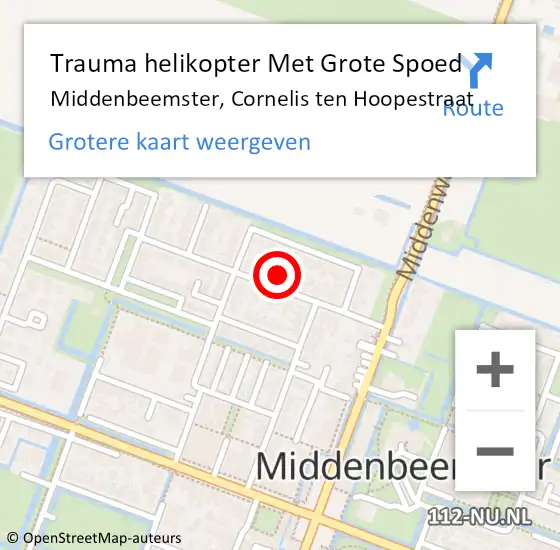 Locatie op kaart van de 112 melding: Trauma helikopter Met Grote Spoed Naar Middenbeemster, Cornelis ten Hoopestraat op 22 oktober 2023 13:56