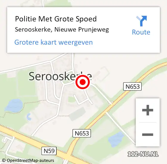 Locatie op kaart van de 112 melding: Politie Met Grote Spoed Naar Serooskerke, Nieuwe Prunjeweg op 22 oktober 2023 14:49
