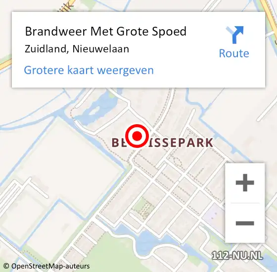 Locatie op kaart van de 112 melding: Brandweer Met Grote Spoed Naar Zuidland, Nieuwelaan op 22 oktober 2023 15:02