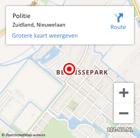 Locatie op kaart van de 112 melding: Politie Zuidland, Nieuwelaan op 22 oktober 2023 15:02
