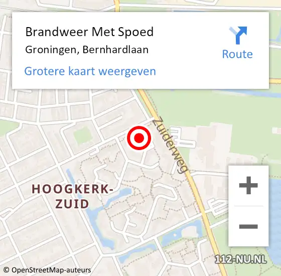 Locatie op kaart van de 112 melding: Brandweer Met Spoed Naar Groningen, Bernhardlaan op 22 oktober 2023 15:38