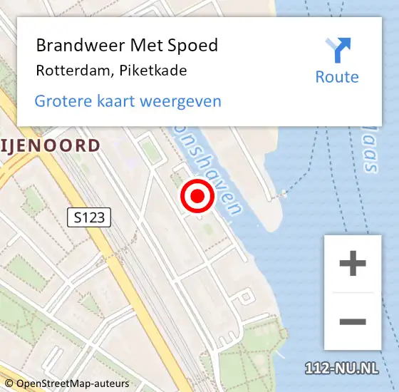 Locatie op kaart van de 112 melding: Brandweer Met Spoed Naar Rotterdam, Piketkade op 22 oktober 2023 15:52