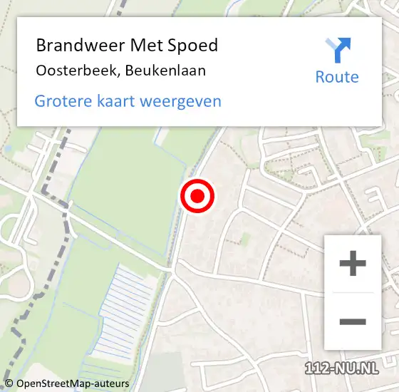 Locatie op kaart van de 112 melding: Brandweer Met Spoed Naar Oosterbeek, Beukenlaan op 22 oktober 2023 15:58