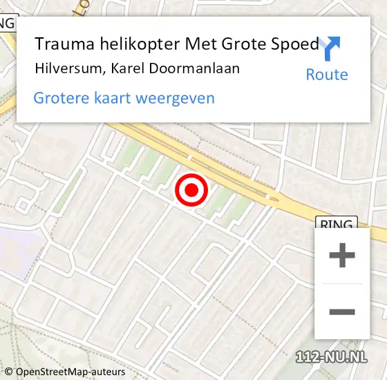Locatie op kaart van de 112 melding: Trauma helikopter Met Grote Spoed Naar Hilversum, Karel Doormanlaan op 22 oktober 2023 16:00