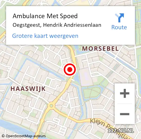 Locatie op kaart van de 112 melding: Ambulance Met Spoed Naar Oegstgeest, Hendrik Andriessenlaan op 22 oktober 2023 16:03