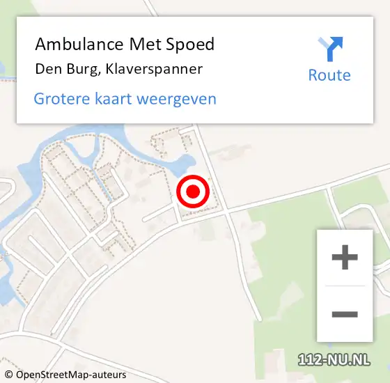 Locatie op kaart van de 112 melding: Ambulance Met Spoed Naar Den Burg, Klaverspanner op 22 oktober 2023 16:05