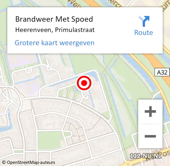 Locatie op kaart van de 112 melding: Brandweer Met Spoed Naar Heerenveen, Primulastraat op 22 oktober 2023 16:23