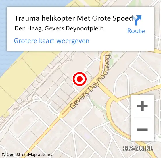 Locatie op kaart van de 112 melding: Trauma helikopter Met Grote Spoed Naar Den Haag, Gevers Deynootplein op 22 oktober 2023 16:36