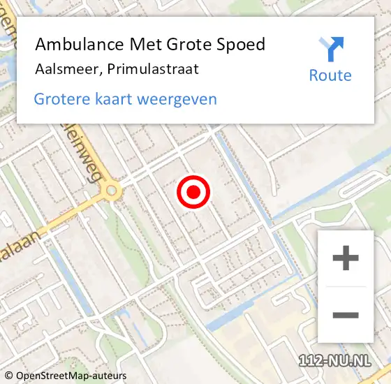 Locatie op kaart van de 112 melding: Ambulance Met Grote Spoed Naar Aalsmeer, Primulastraat op 22 oktober 2023 17:01