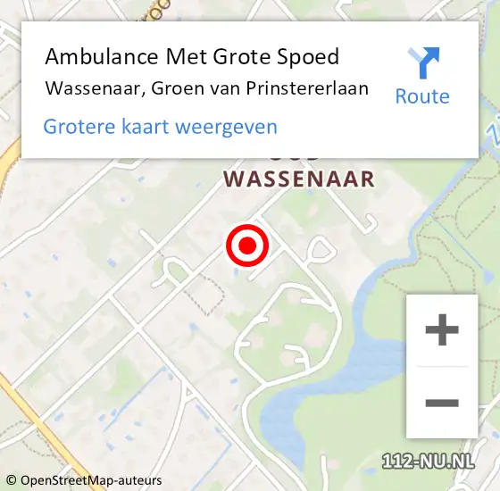 Locatie op kaart van de 112 melding: Ambulance Met Grote Spoed Naar Wassenaar, Groen van Prinstererlaan op 22 oktober 2023 17:28