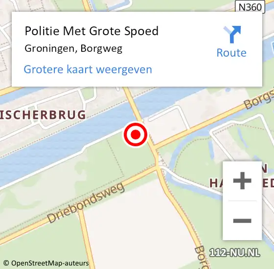 Locatie op kaart van de 112 melding: Politie Met Grote Spoed Naar Groningen, Borgweg op 22 oktober 2023 17:36